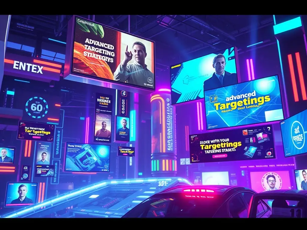 A dynamic digital advertisement displayed on multiple screens within a virtual environment, illustrating SAMTASHI's advertising campaign services.